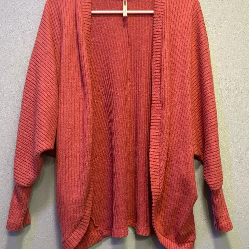 Tresics Women’s Muted Coral Ribbed Open-Front Cardigan Size Small - Picture 1 of 8